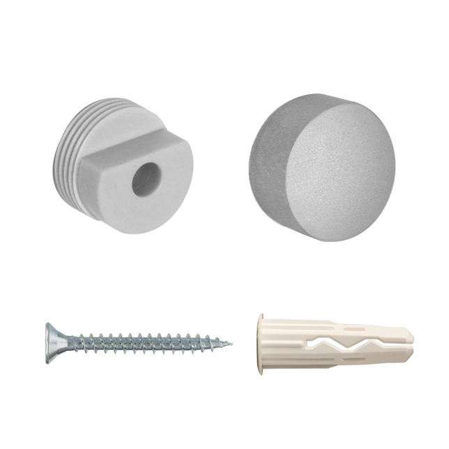 Крепление для зеркала D 18 мм пластик. хром матовое втулка + колпачок + дюбель + шуруп (4 шт.)