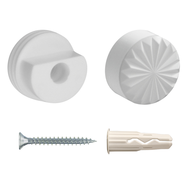 Крепление для зеркала D 18 мм пластик. белое рифленое.втулка + колпачок + дюбель + шуруп (4 шт.)