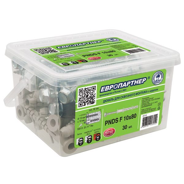 Дюбель для сквозного монтажа PNDS F 10х80 с шурупом (30 шт.)