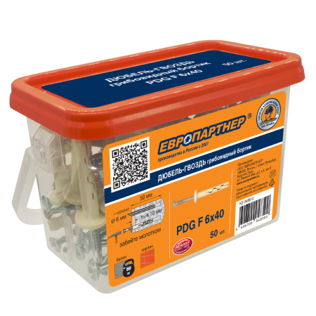 Дюбель-гвоздь PDG F 6х40 с грибовидным бортиком дюбеля (50 шт.)